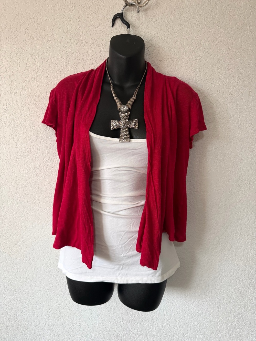Y2K Red Short Sleeve Open Front Cardigan